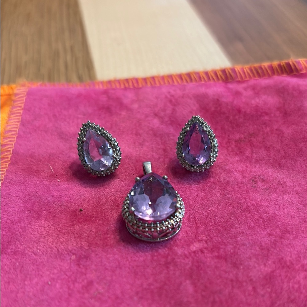 Elegant Amethyst and Sterling Silver Teardrop Jewelry Set